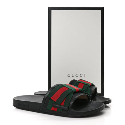 Gucci Satin Web Bow Slide Sandals 39 Black 8 of 8