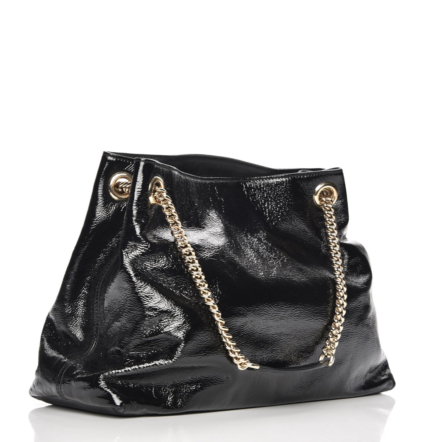 Patent Medium Soho Chain Shoulder Bag Black