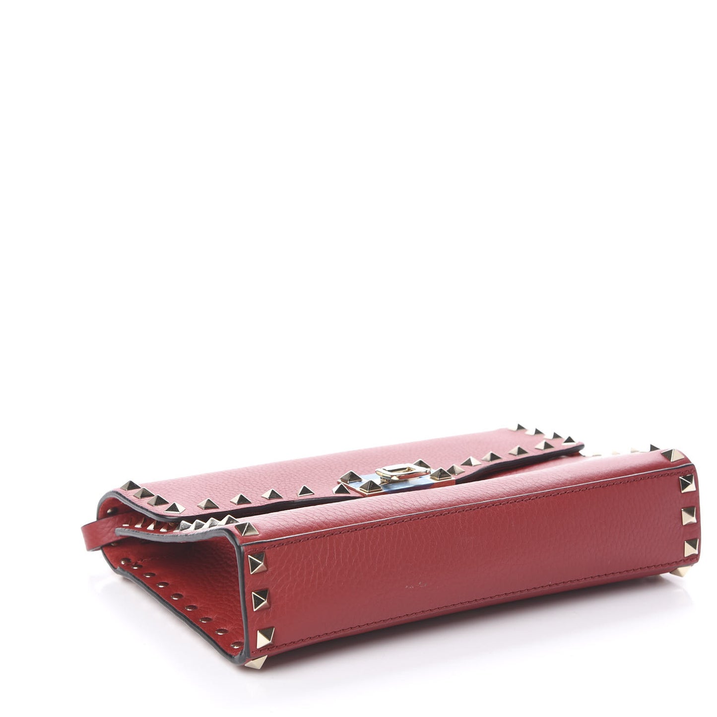 Pebbled Calfskin Medium Rockstud Flip Lock Crossbody Bag Red