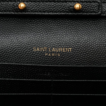 Saint Laurent Grain De Poudre Matelasse Chevron Monogram Chain Wallet Black 7 of 12