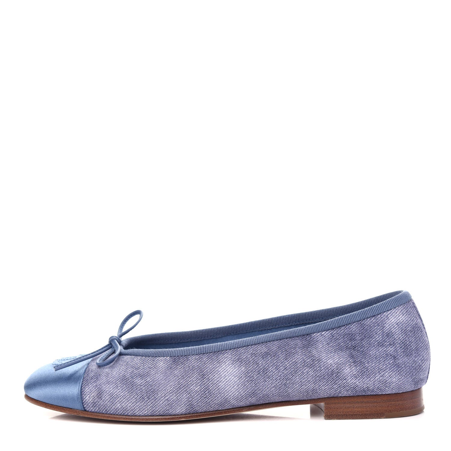Chanel Satin Denim Goatskin CC Cap Toe Ballerina Flats 37 Blue 1 of 10