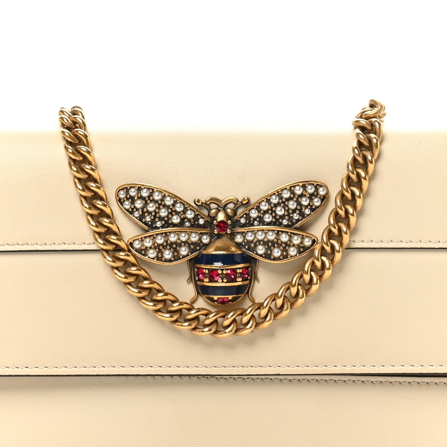 Calfskin Queen Margaret Chain Wallet Mystic White