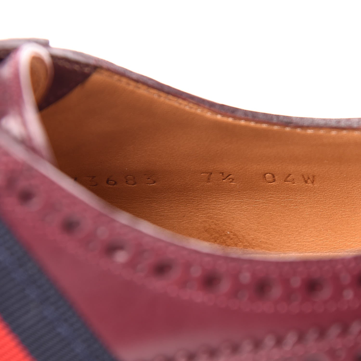 Gucci Calfskin Web Bee Embroidered Mens Slip-On Brogue Wingtip Derby Shoes 7.5 Bordeaux 8 of 9