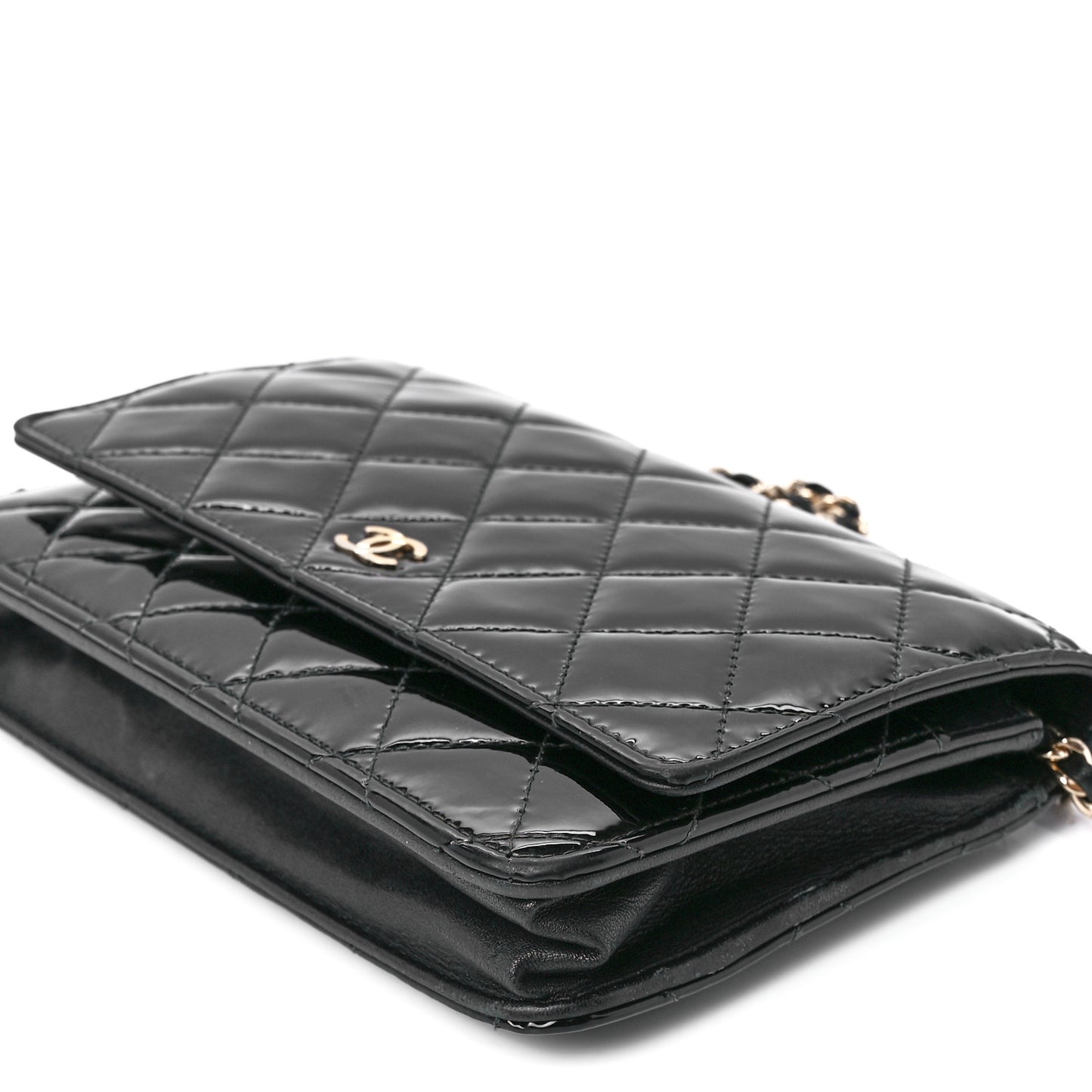 Patent Quilted Wallet On Chain WOC Black