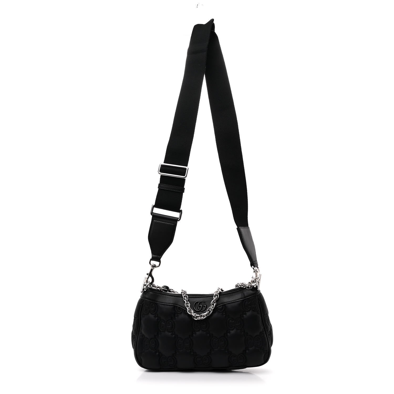Gucci Nylon Calfskin Enamel GG Matelasse Chain Handbag Black 1 of 10
