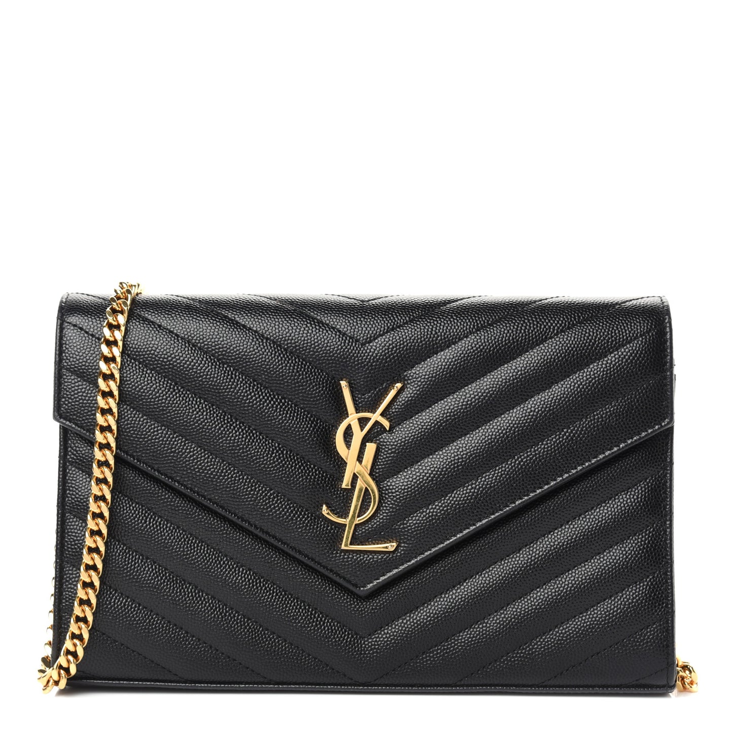 Grain De Poudre Matelasse Chevron Monogram Chain Wallet Black