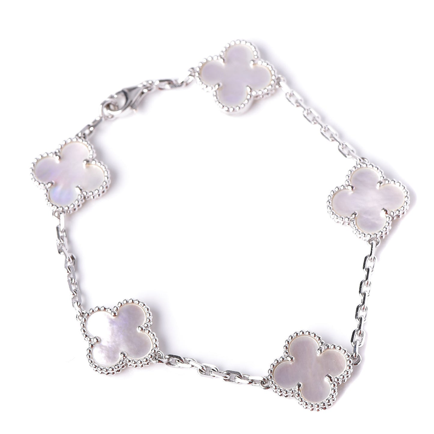 18K White Gold Mother of Pearl 5 Motifs Vintage Alhambra Bracelet