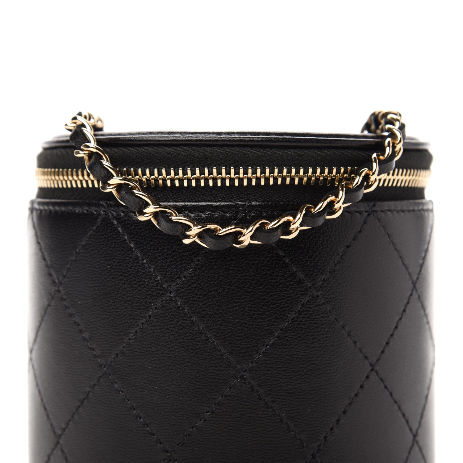 Chanel Lambskin Quilted Round Small Vanity Case With Chain Black 11 of 12