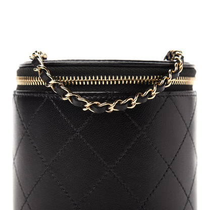 Chanel Lambskin Quilted Round Small Vanity Case With Chain Black 11 of 12