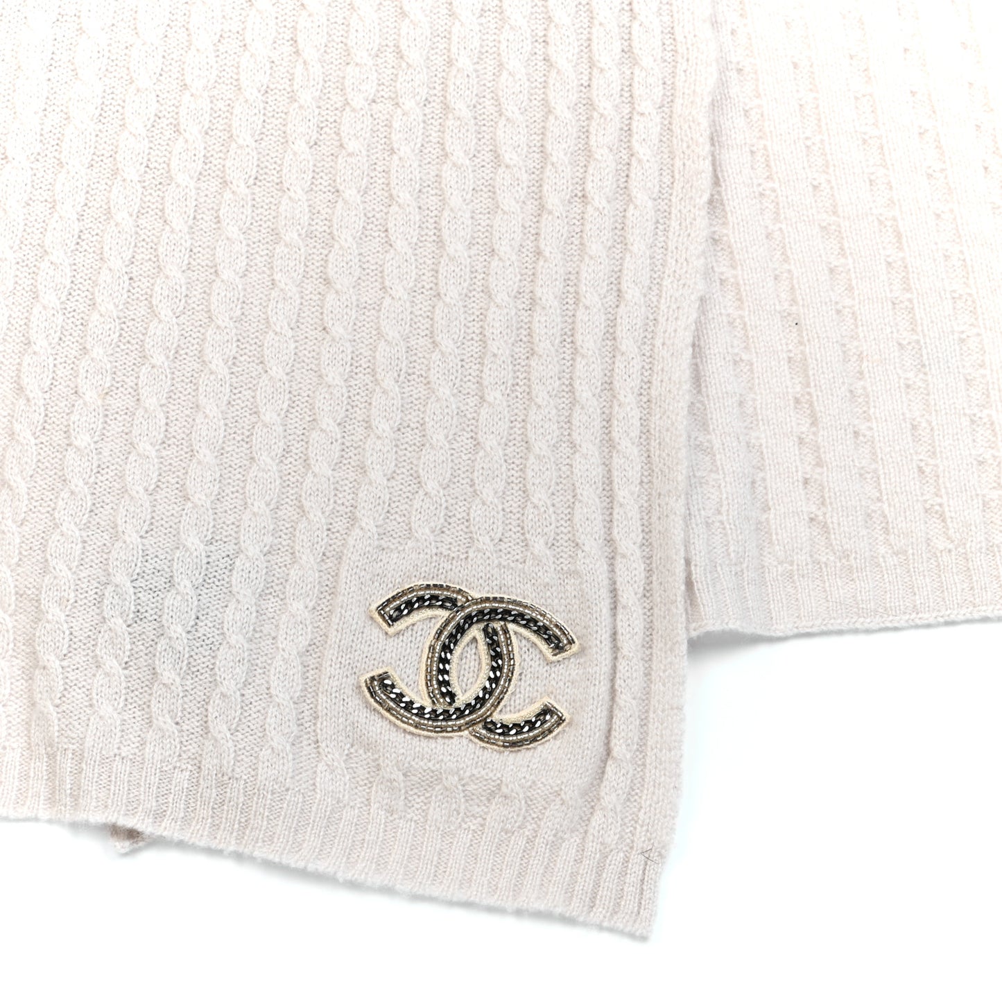 Cashmere Cable Knit CC Scarf Light Grey