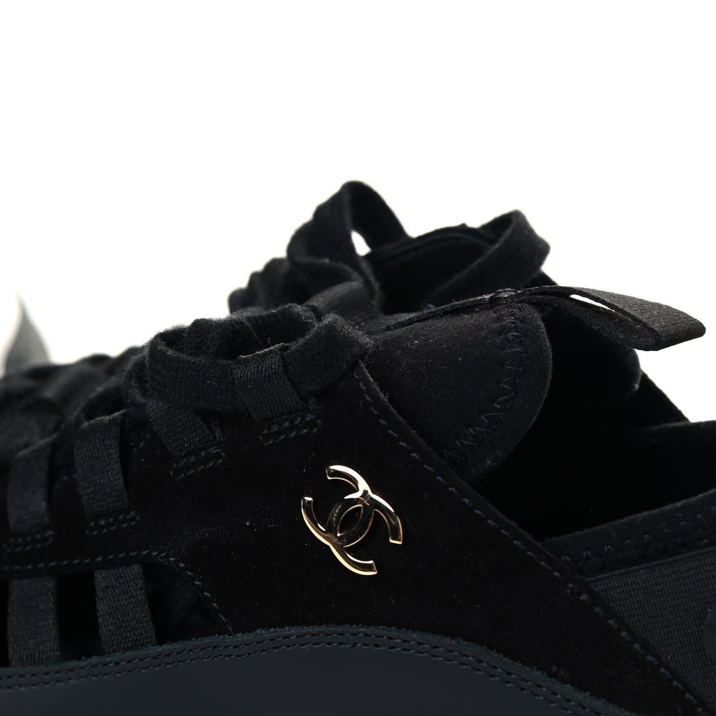 Velvet Calfskin Mixed Fibers CC Sneakers 39 Black
