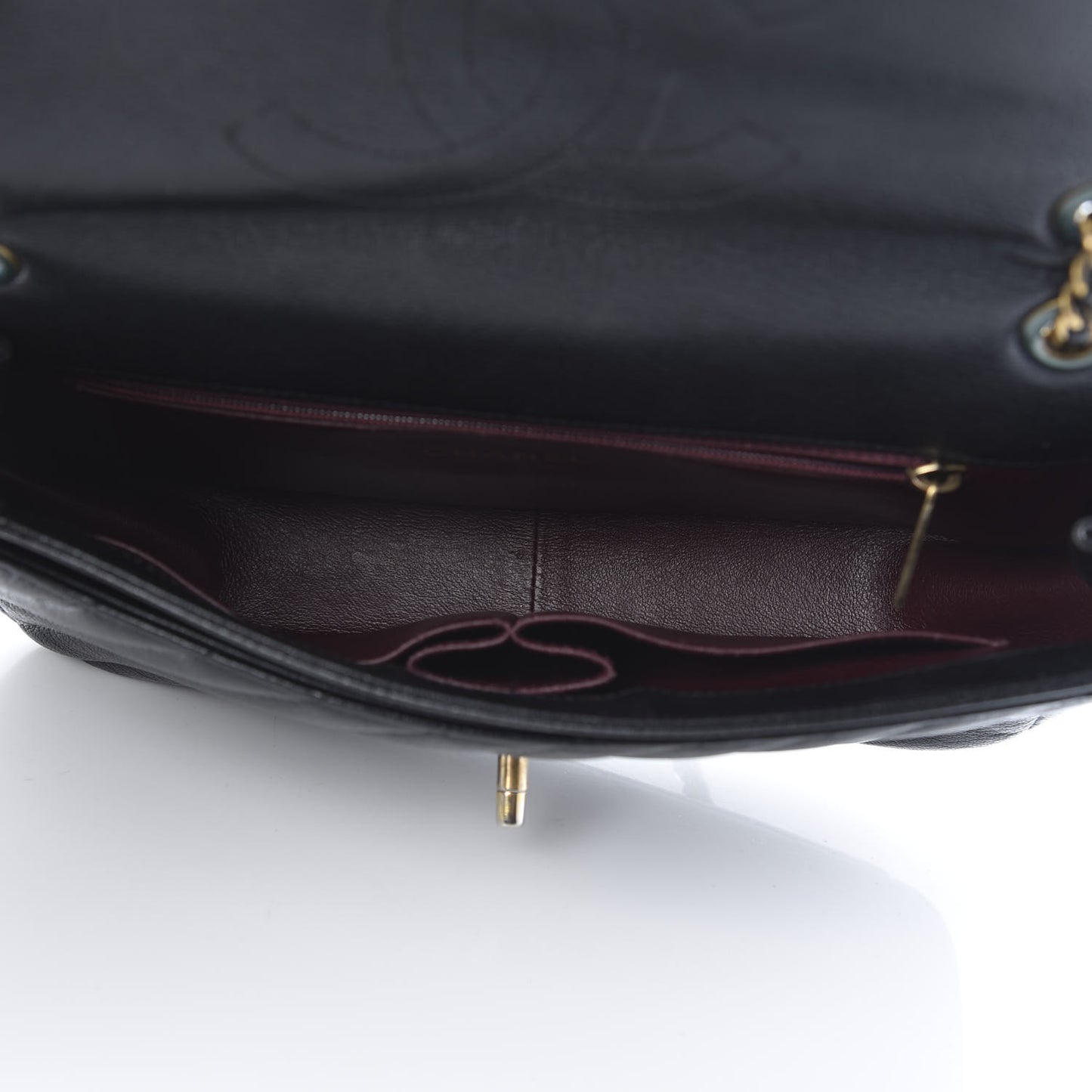 Shiny Goatskin Diagonal Quilted Small Flap Black