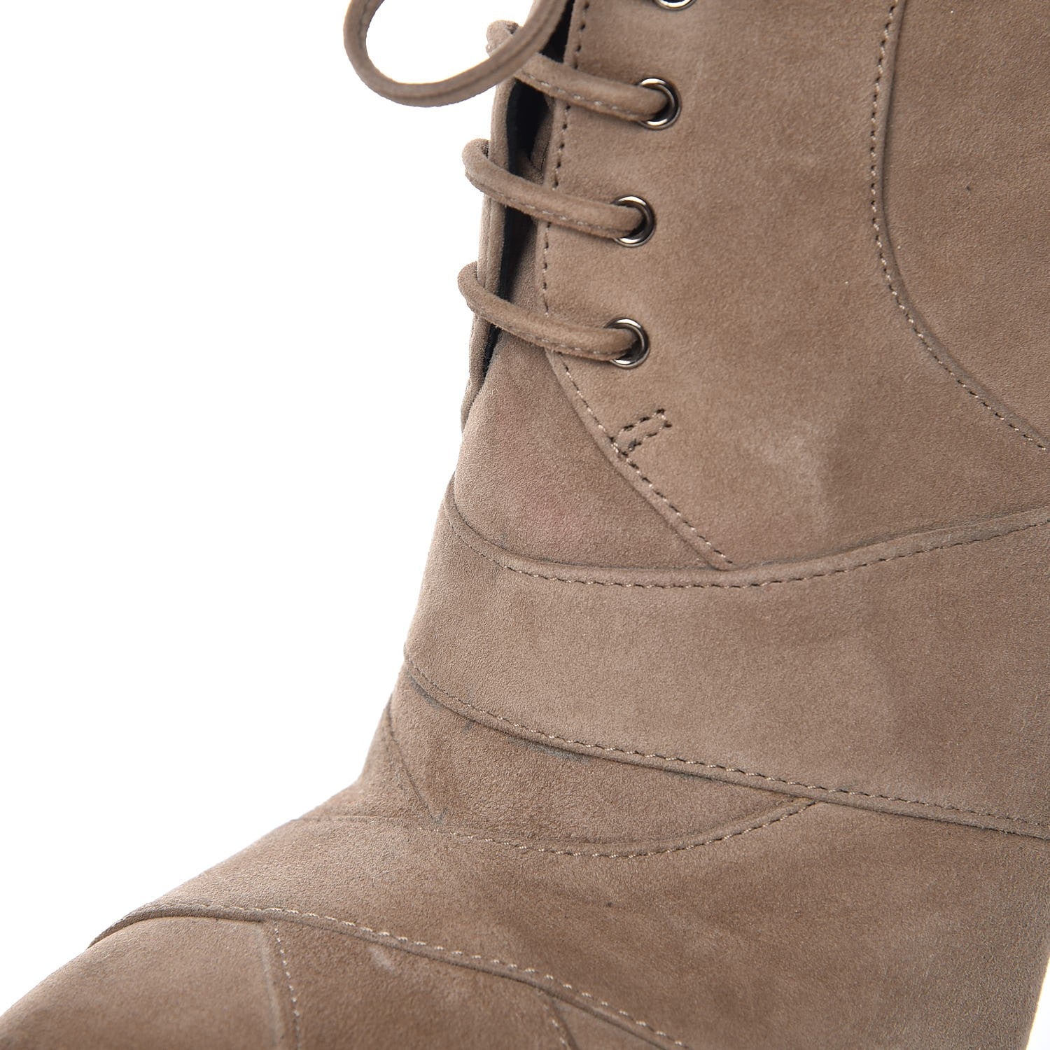 Prada Suede Lace Up Platform Ankle Boots 37.5 Taupe 9 of 13