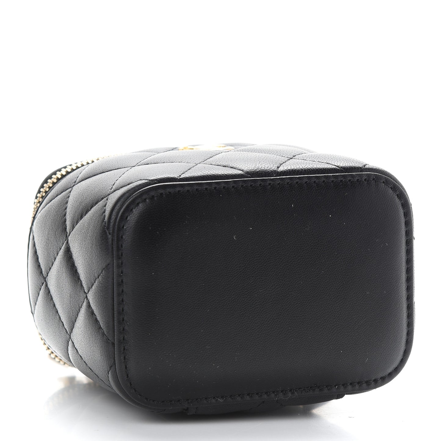 Lambskin Quilted Mini Pearl Crush Vanity Case With Chain Black