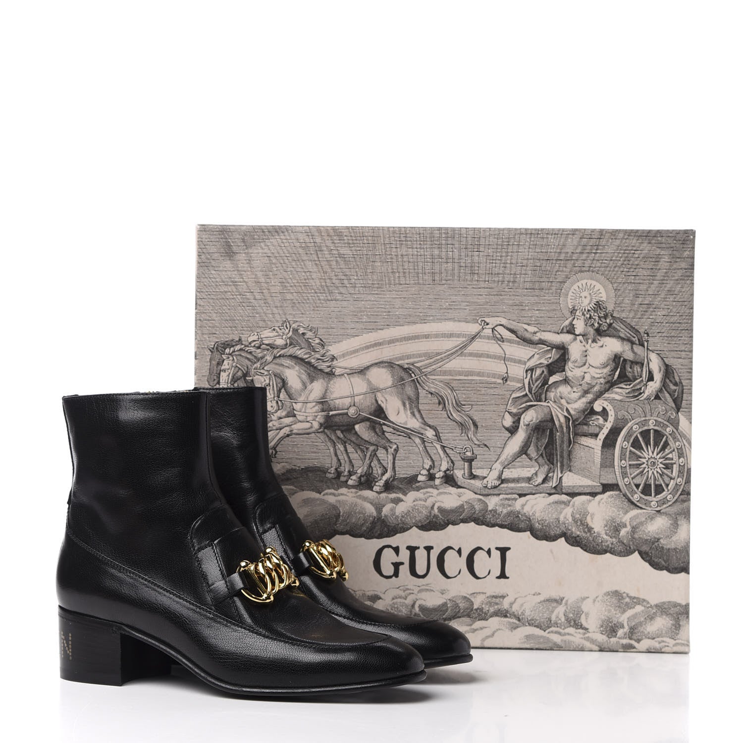 Gucci Goatskin Kitten Chain Horsebit Ankle Boots 38 Black 12 of 12