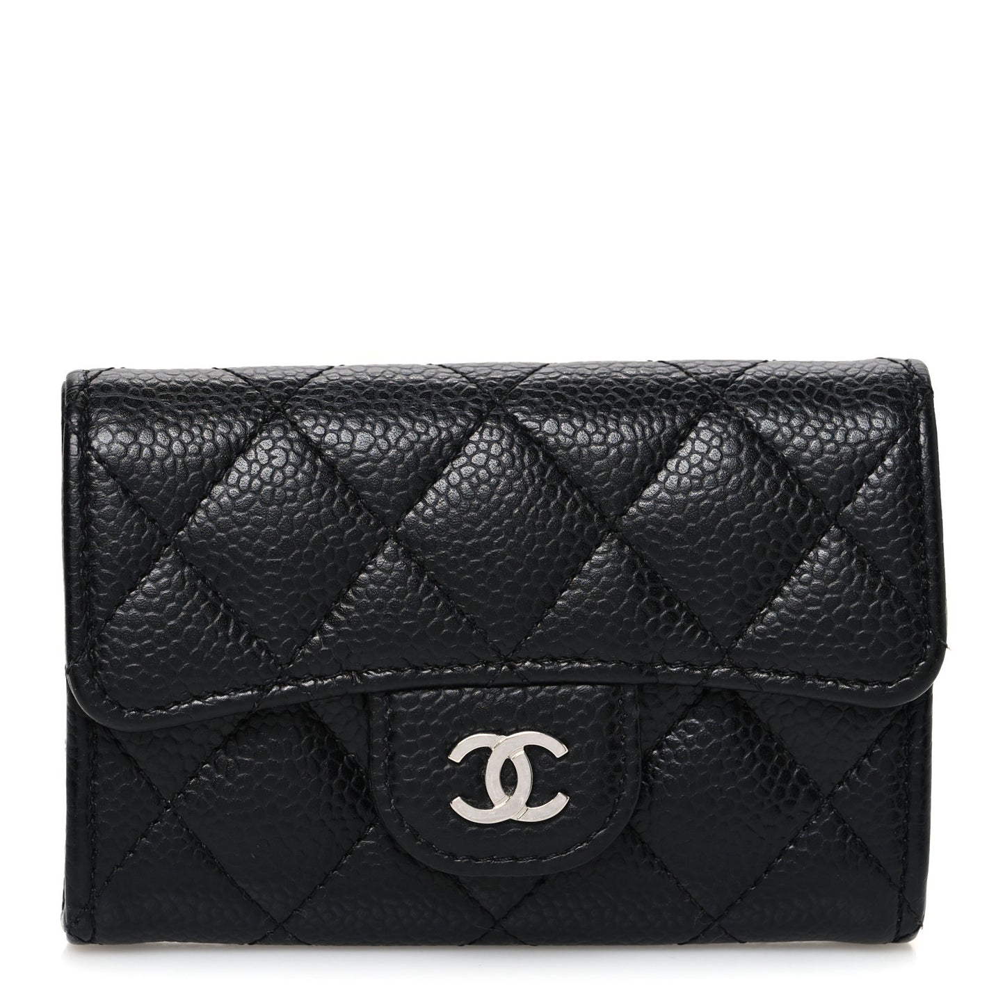 Caviar Quilted Flap Card Holder Black