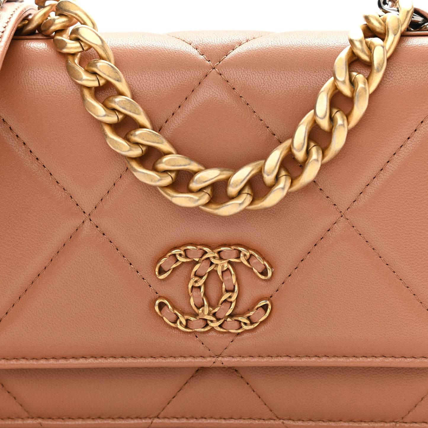 Lambskin Quilted Chanel 19 Wallet On Chain WOC Brown