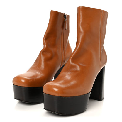 Prada Vitello Platform Ankle Booties 37.5 Cognac 4 of 9