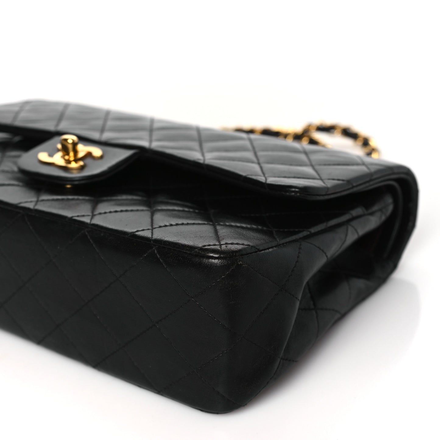 Lambskin Quilted Medium Double Flap Black