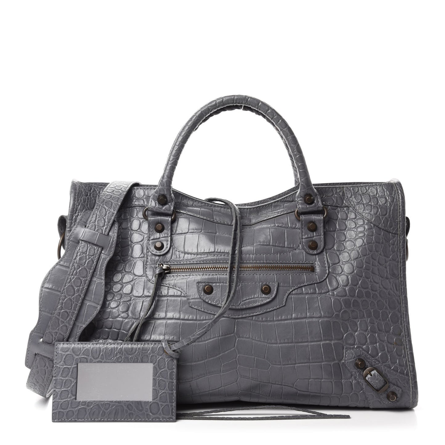 Calfskin Crocodile Embossed Classic Hardware City Gris Beton