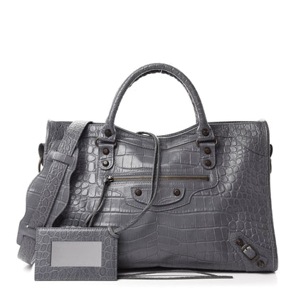 Balenciaga Calfskin Crocodile Embossed Classic Hardware City Gris Beton 1 of 13