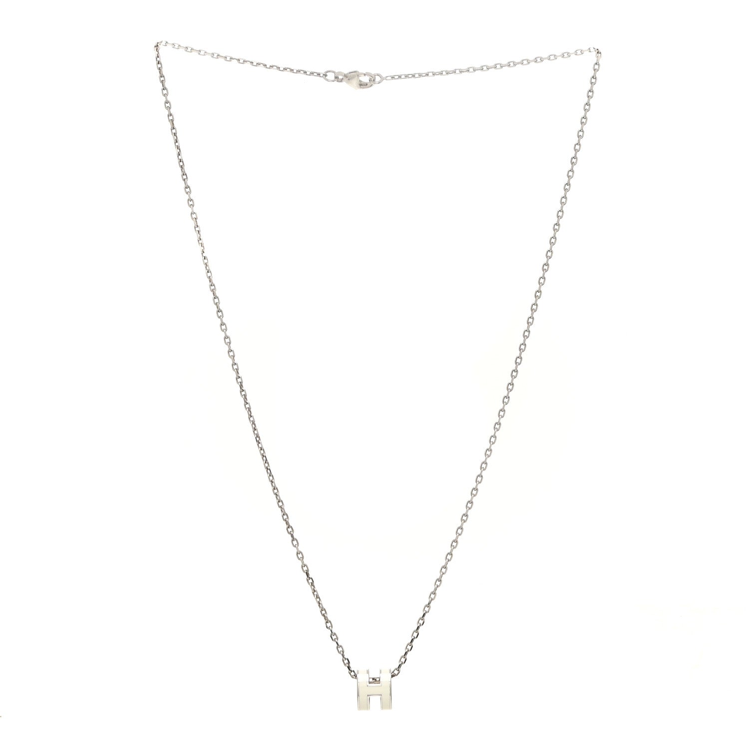 Hermes Lacquered Palladium Mini Pop H Pendant Necklace White 3 of 6