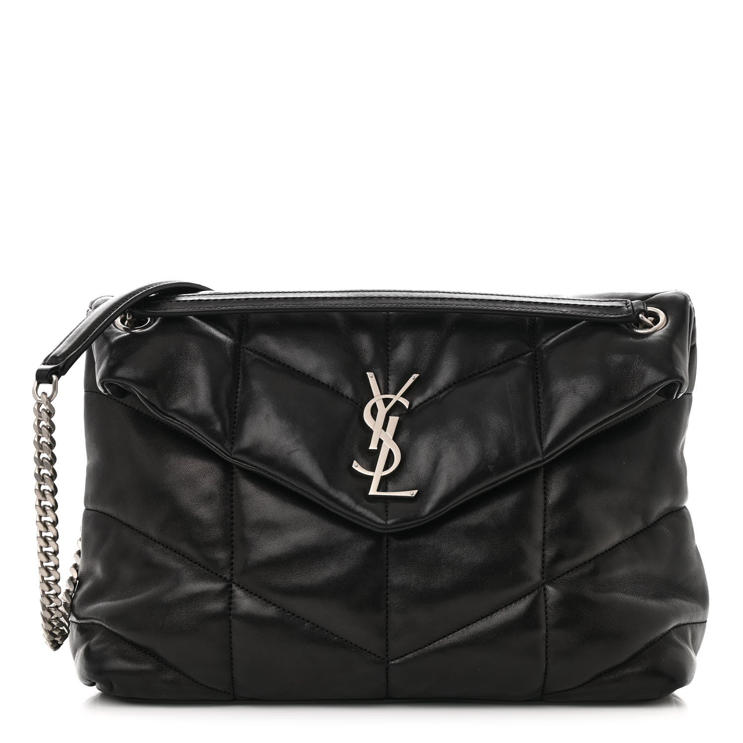 Saint Laurent Lambskin Quilted Medium Loulou Puffer Monogram Chain Satchel Black 1 of 13