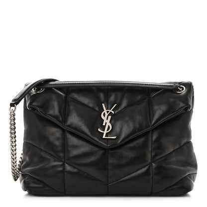 Saint Laurent Lambskin Quilted Medium Loulou Puffer Monogram Chain Satchel Black 1 of 13