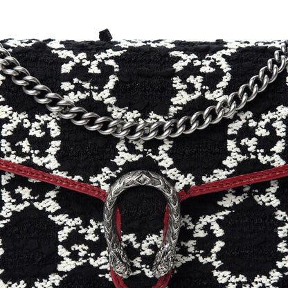 Gucci Tweed GG Monogram Mini Dionysus Chain Wallet Black White Romantic Cherry 10 of 11