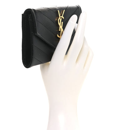 Saint Laurent Grain De Poudre Matelasse Chevron Small Monogram Envelope Wallet Black 2 of 6