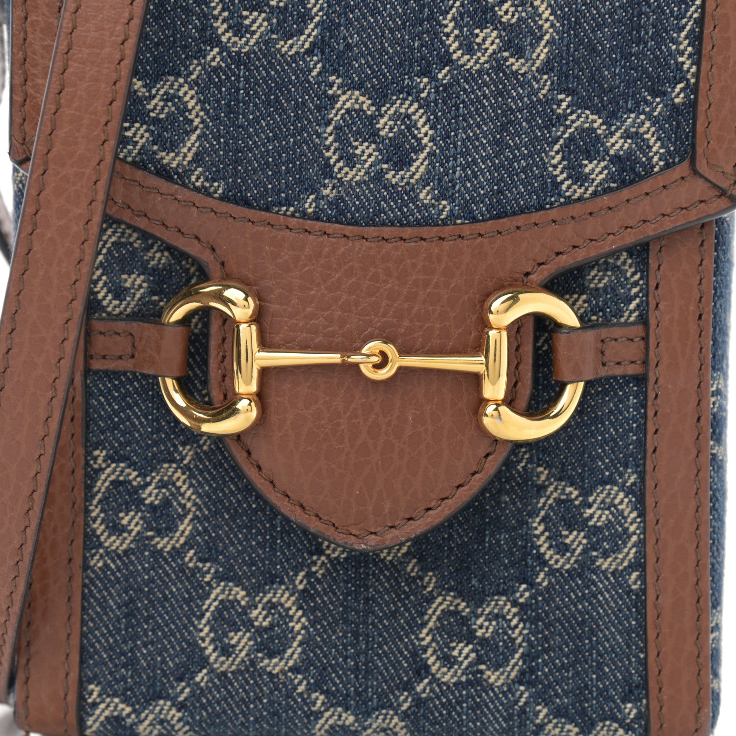 Gucci New Denim GG Monogram Dollar Calfskin Mini Horsebit 1955 Crossbody Bag Blue Tea Cuir Epilog 7 of 12