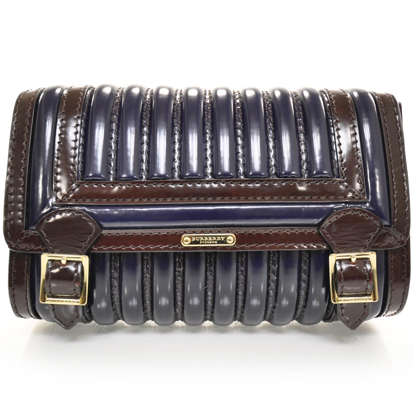 Glossed Leather Doyle Shoulder Bag Ink and Plum