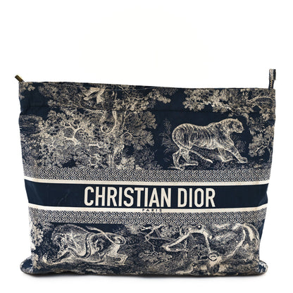 Christian Dior Technical Fabric Toile De Jouy Reverse Diortravel Zipped Pouch Blue Multicolor 1 of 10