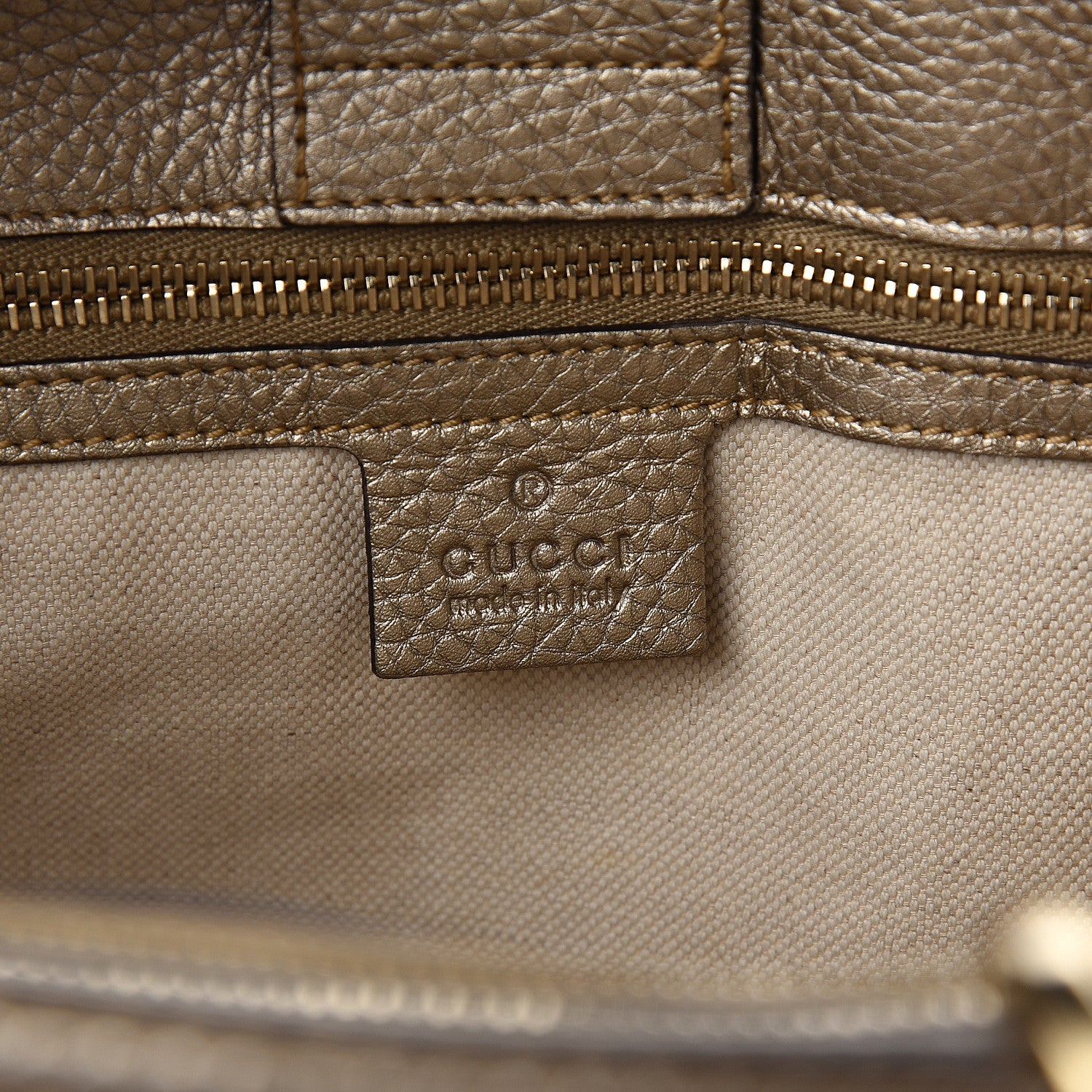 Gucci Metallic Pebbled Calfskin Medium Bamboo Shopper Tote Golden Beige 6 of 11