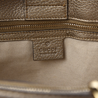 Gucci Metallic Pebbled Calfskin Medium Bamboo Shopper Tote Golden Beige 6 of 11