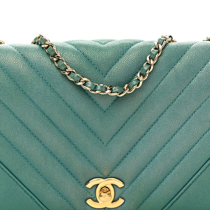 Chanel Metallic Caviar Chevron Quilted Small Statement Flap Turqouise 8 of 10