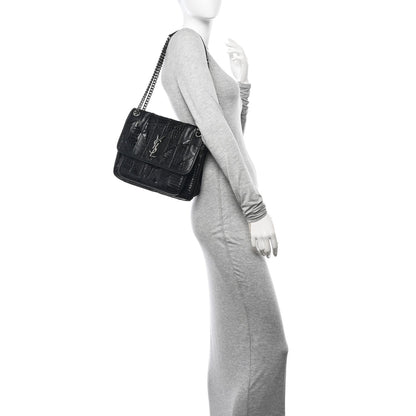 Saint Laurent Calfskin Ayers Patchwork Monogram Medium Niki Chain Satchel Black 2 of 11