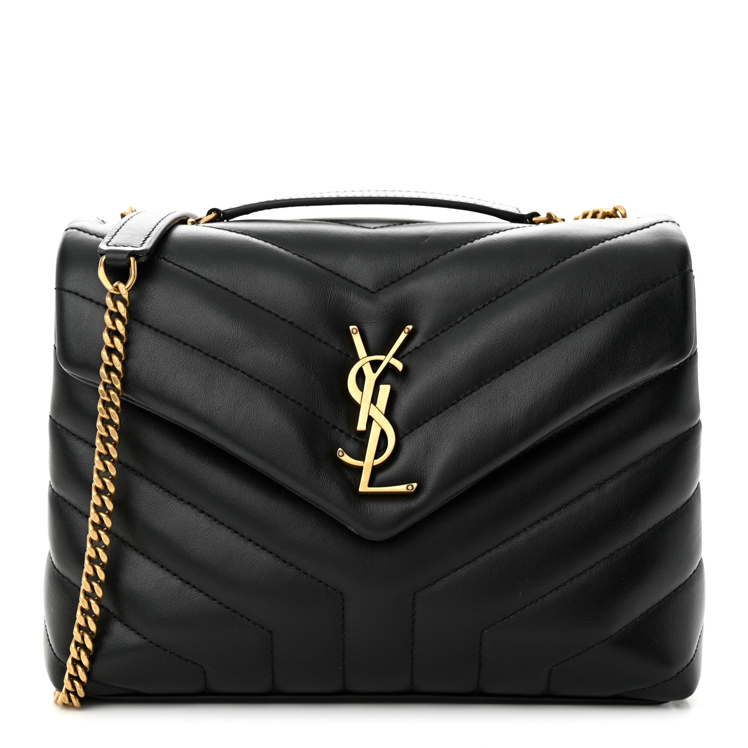 Saint Laurent Calfskin Y Quilted Monogram Small Loulou Chain Satchel Black 1 of 12