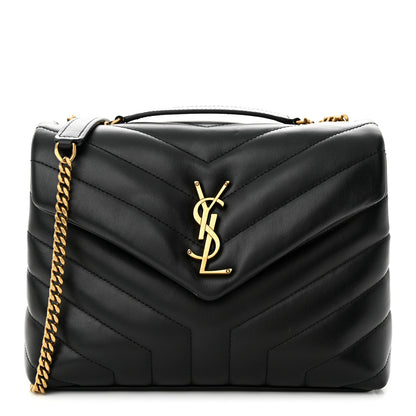 Saint Laurent Calfskin Y Quilted Monogram Small Loulou Chain Satchel Black 1 of 12