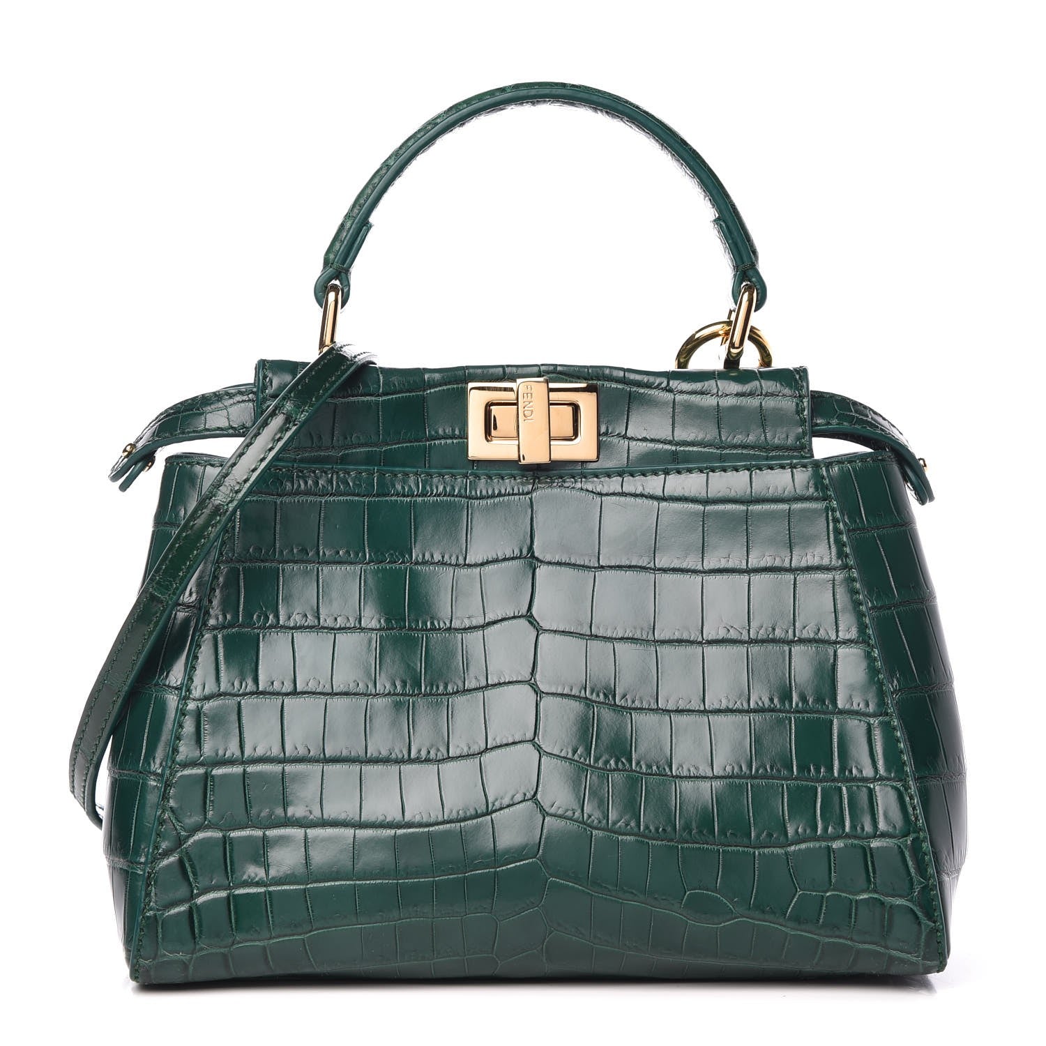 Fendi Shiny Crocodile Shiny Nappa Mini Peekaboo Iconic Satchel Emerald 1 of 8