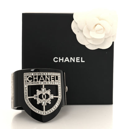 Chanel Resin Swarovski Baguette Crystal CC Shield Cuff Black 6 of 6
