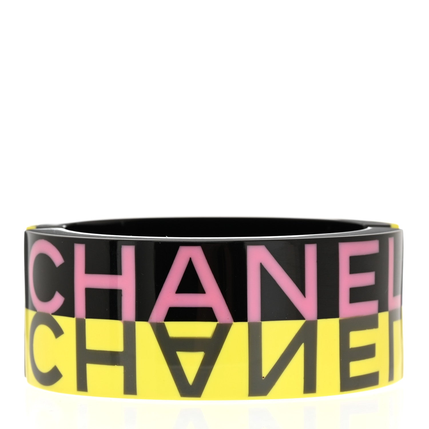 Chanel Resin CC Cuff Bracelet Black Yellow Pink 3 of 5