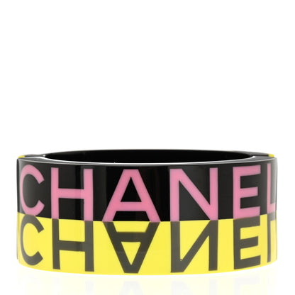 Chanel Resin CC Cuff Bracelet Black Yellow Pink 3 of 5