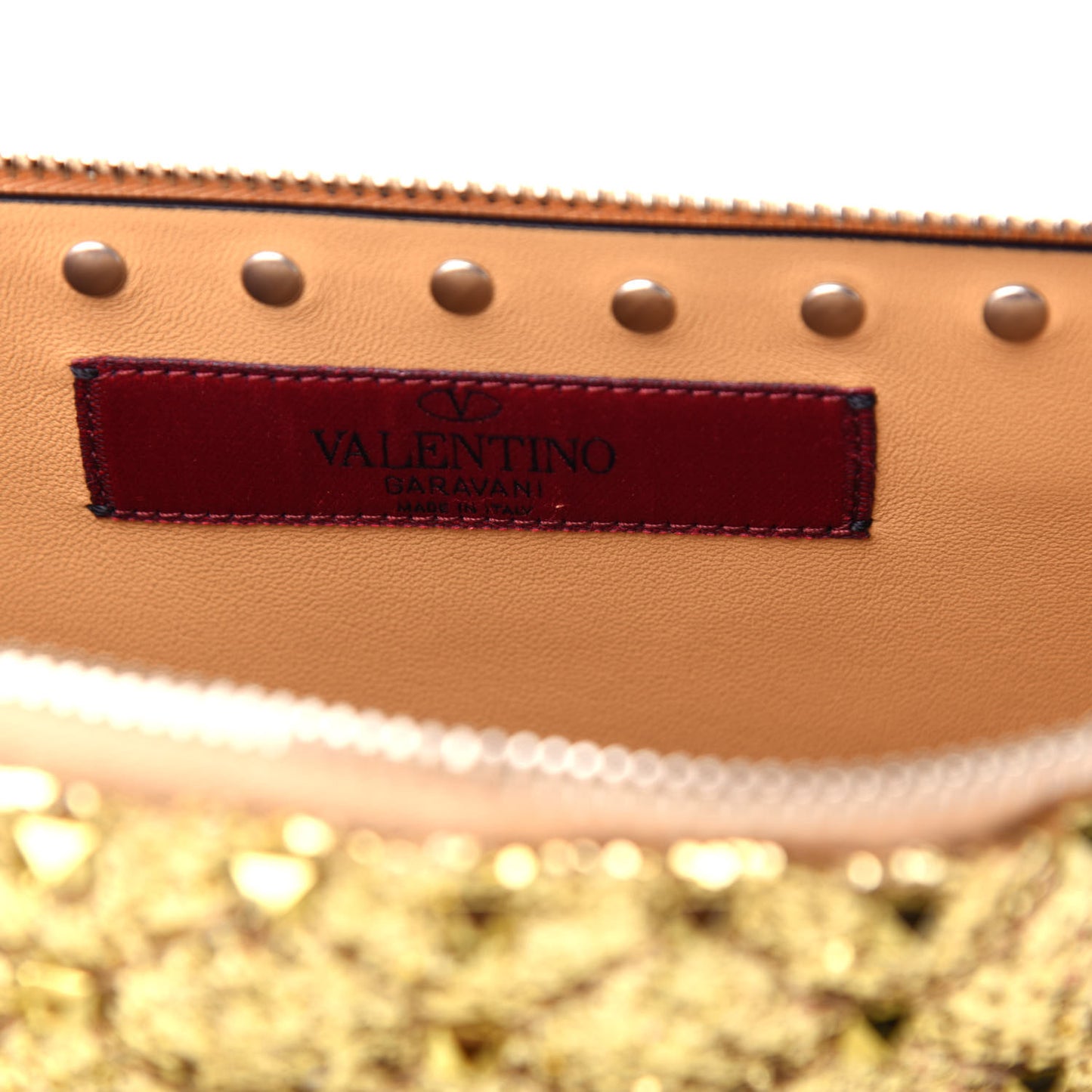 Glitter Rockstud Spike Zip Pouch Gold