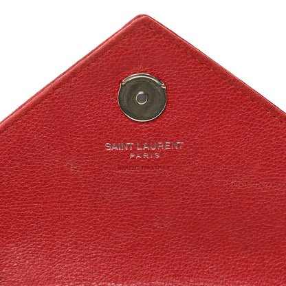 Saint Laurent Sheepskin Matelasse Chevron Monogram College Chain Wallet New Red 6 of 10