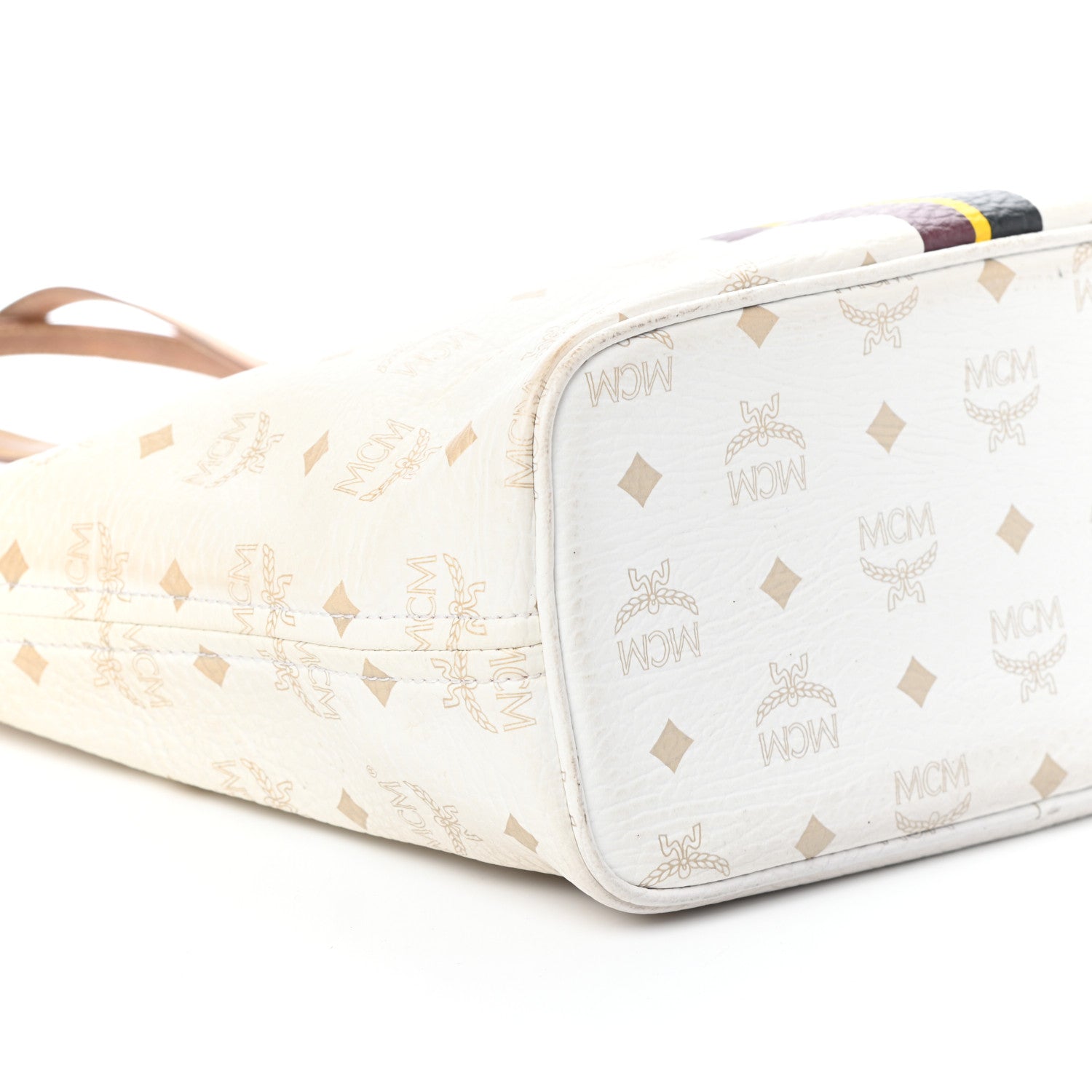 MCM Visetos Striped Shopper Tote White 7 of 8