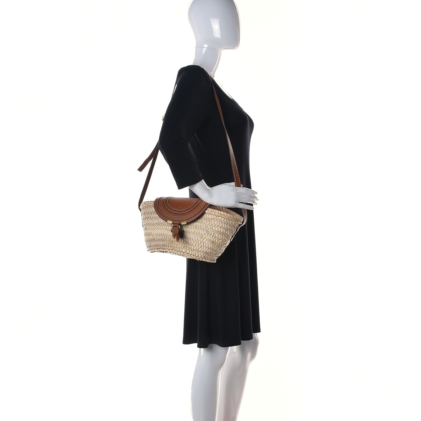 Raffia Calfskin Marcie Basket Tan
