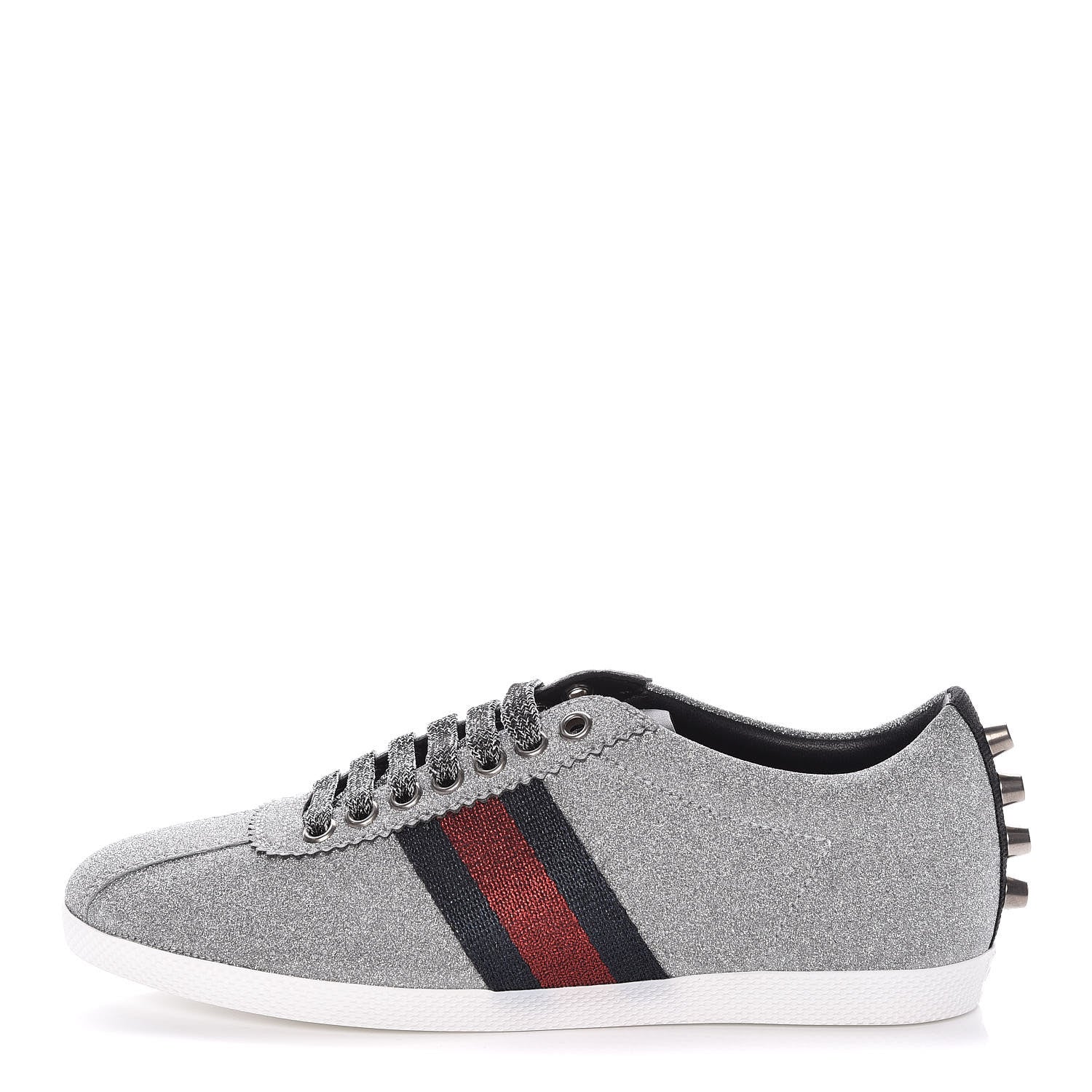 Gucci Glitter Fabric Studded Web Sneakers 36.5 Silver 1 of 11