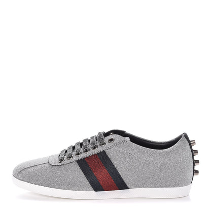 Gucci Glitter Fabric Studded Web Sneakers 36.5 Silver 1 of 11