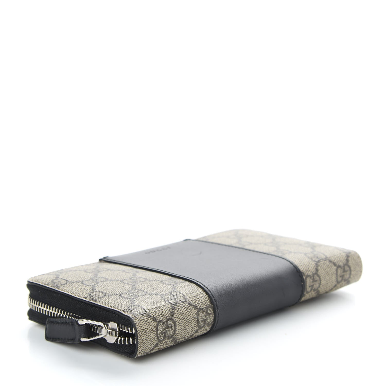 Gucci GG Supreme Monogram Selleria Calfskin Zip Around Wallet Beige Ebony Black 4 of 9